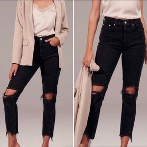 Abercrombie and Fitch Curve Love High Rise Mom Jean Black Distressed